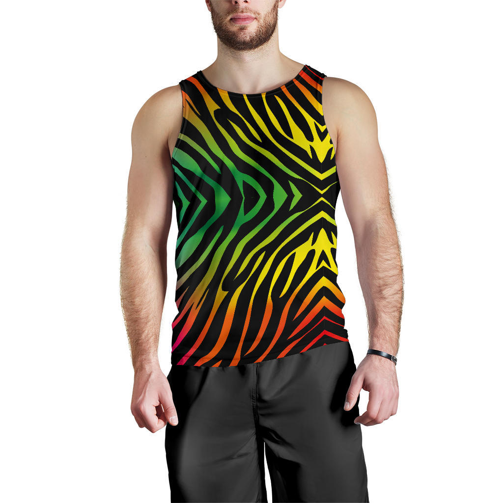 Rainbow Zebra Themed Print Men Tank Top