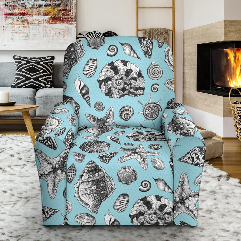 Seashell Beach Print Design LKS302 Recliner Slipcover with Pocket