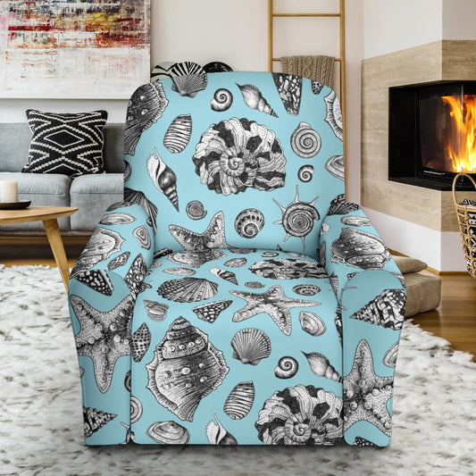 Seashell Beach Print Design LKS302 Recliner Slipcover with Pocket