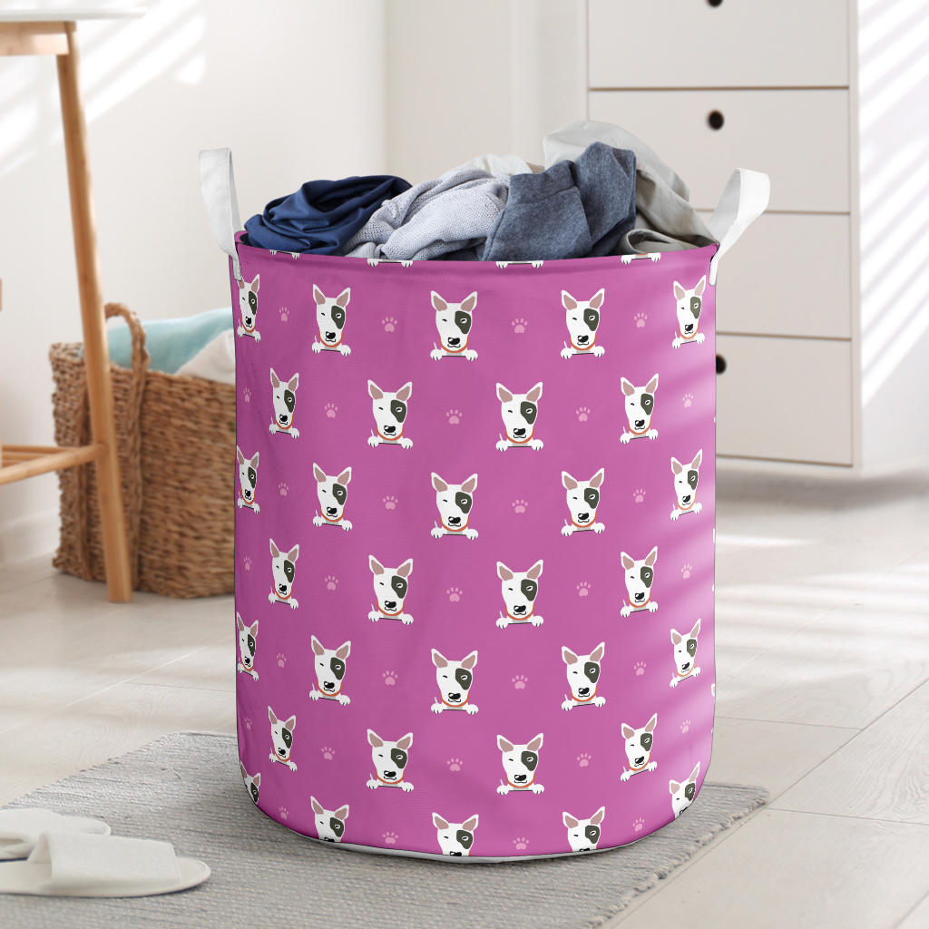 Bull Terrier Happy Print Pattern Laundry Basket