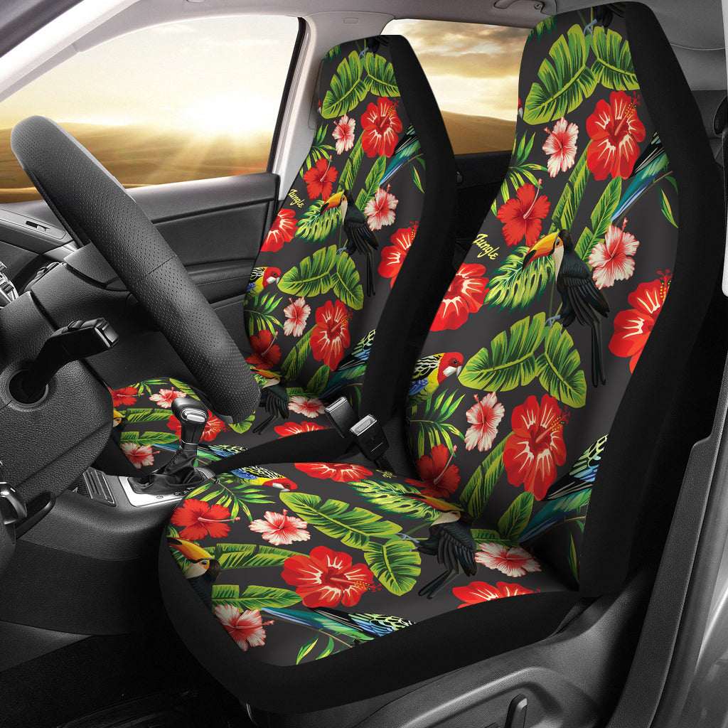 Hibiscus Red With Parrotprint Design LKS303 Car Seat Covers