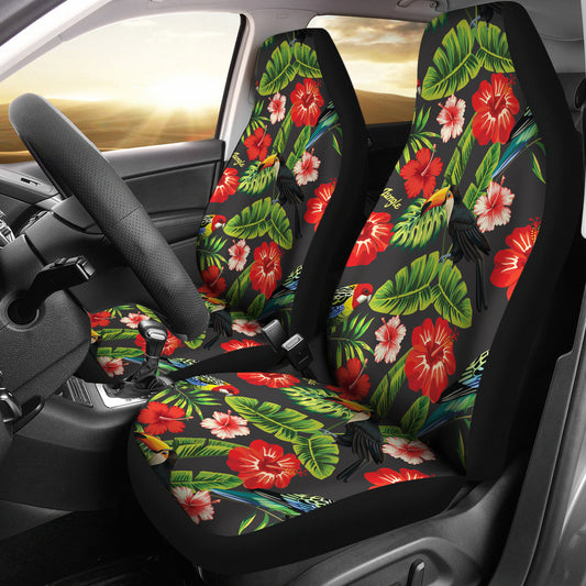 Hibiscus Red With Parrotprint Design LKS303 Car Seat Covers