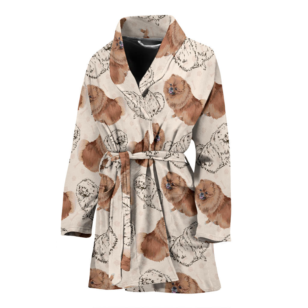 Pomeranians Pattern Print Design A01 Women Bathrobe