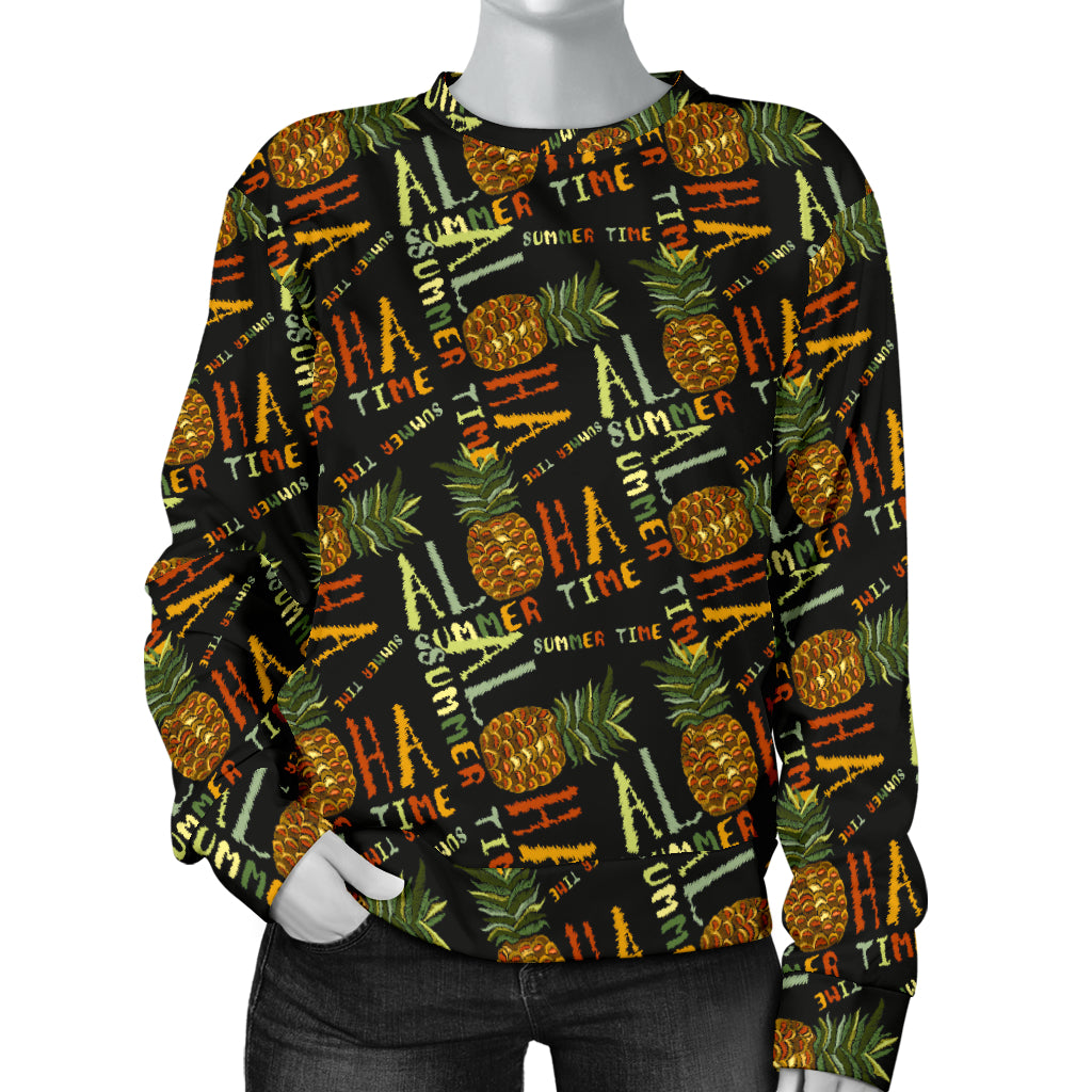 Aloha Hawaii Time Design Themed Print Women Long Sleeve Sweatshirt