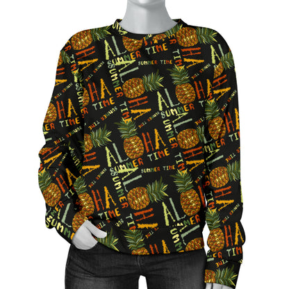 Aloha Hawaii Time Design Themed Print Women Long Sleeve Sweatshirt