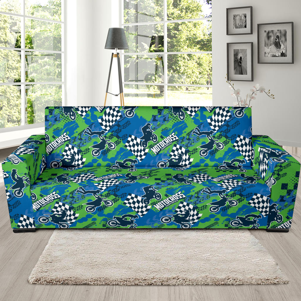 Motocross Pattern Print Design 04 Sofa Slipcover