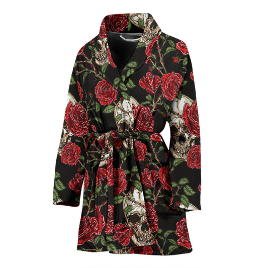 Skull And Roses Print Design LKS303 Women Bathrobe