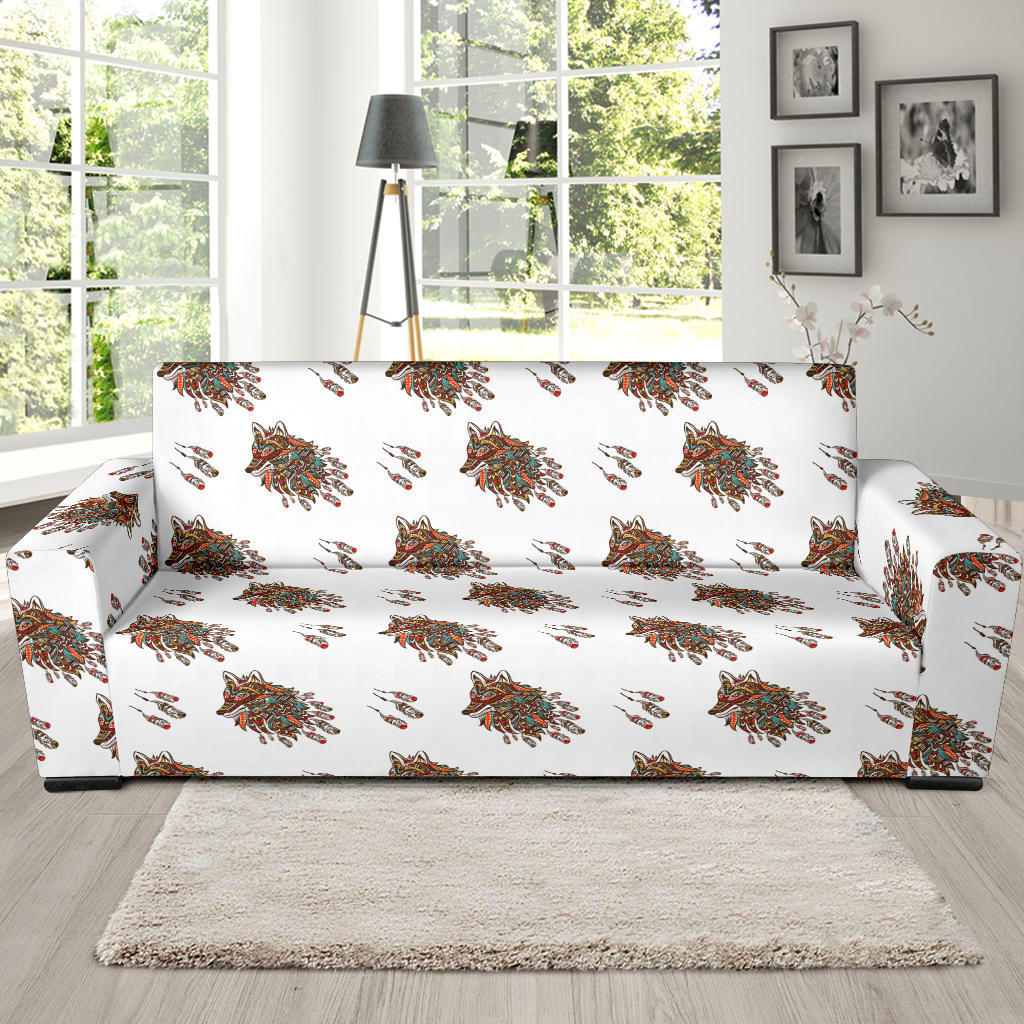 Aztec Wolf Pattern Print Design 02 Sofa Slipcover