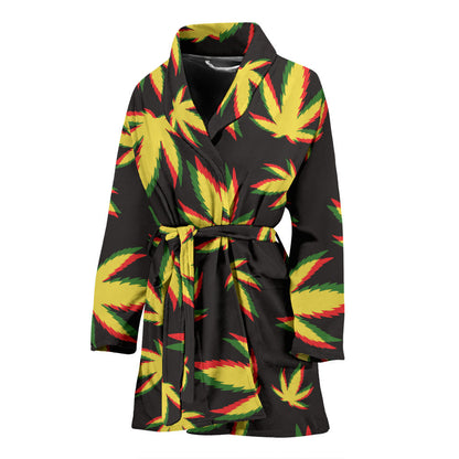 Pot Leaf Pattern Print Design A02 Women Bathrobe
