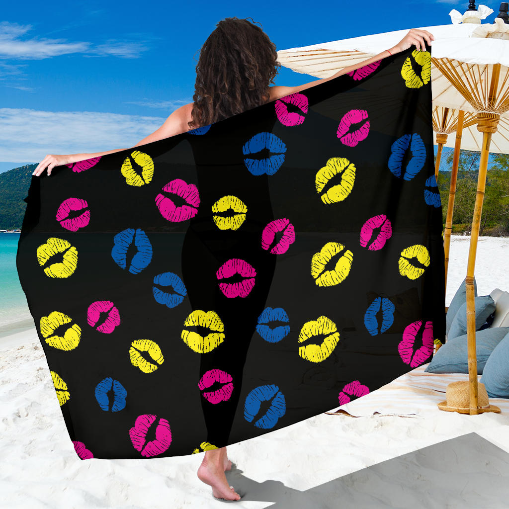 Lip Neon Color Pattern Print Design 01 Sarong Pareo Wrap