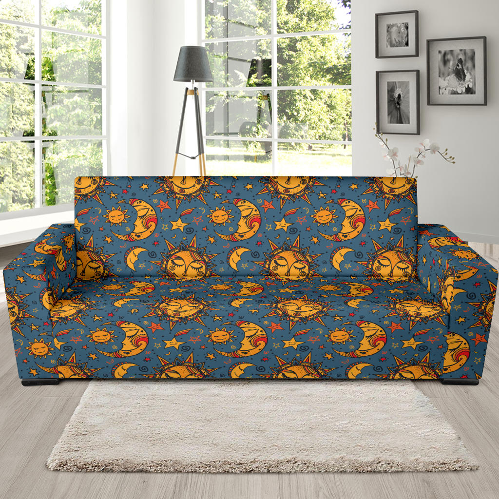 Celestial Moon Sun Pattern Print Design 02 Sofa Slipcover