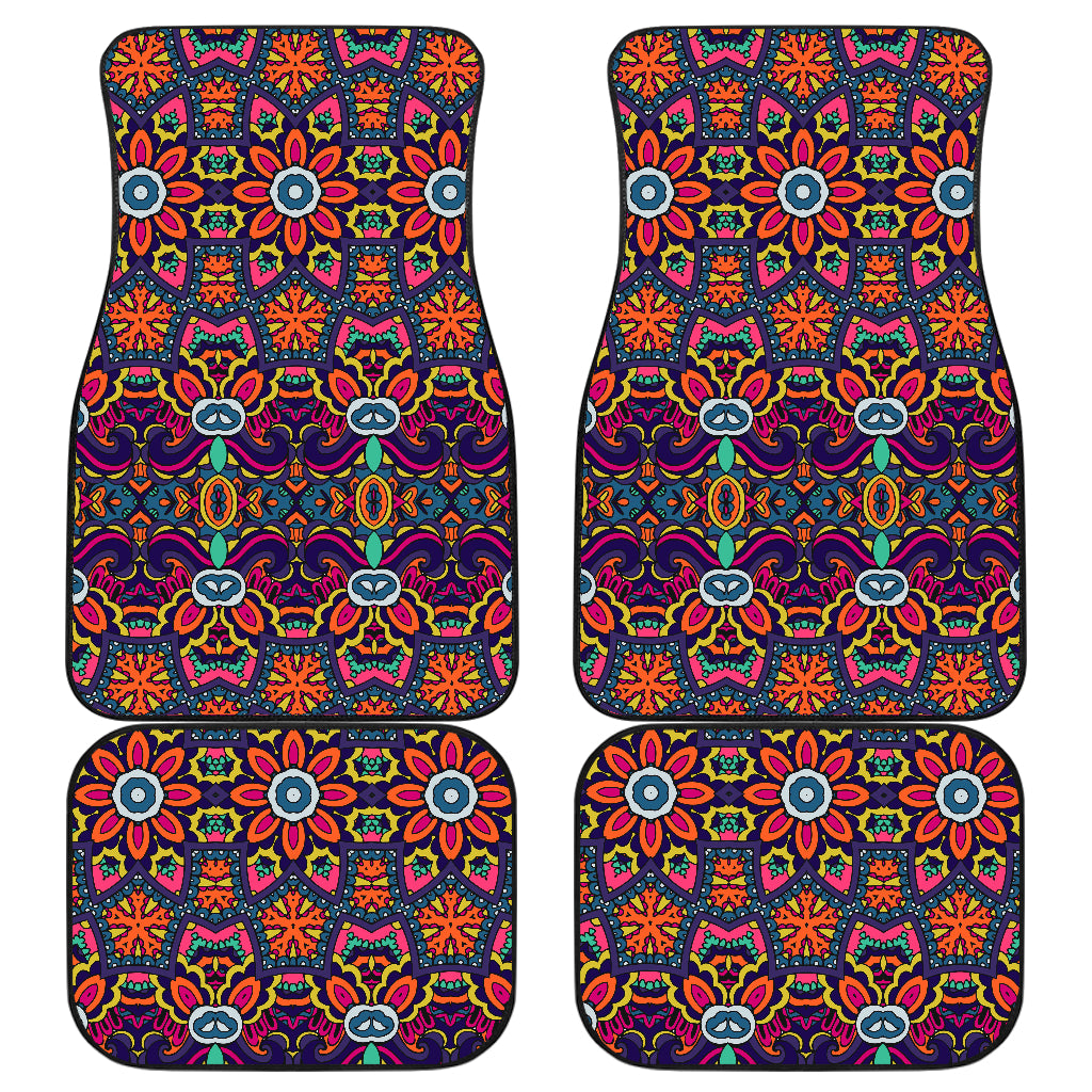 Ethnic Flower Style Print Pattern Car Floor Mats Front Back
