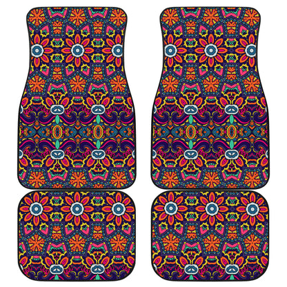 Ethnic Flower Style Print Pattern Car Floor Mats Front Back