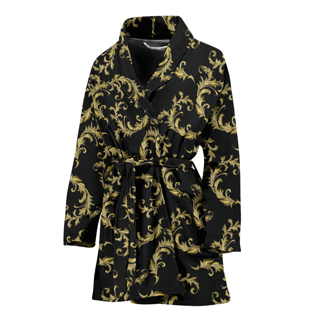 Baroque Golden Pattern Print Design 01 Women Bathrobe