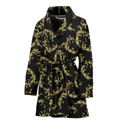 Baroque Golden Pattern Print Design 01 Women Bathrobe