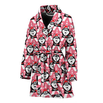 Siberian Huskies Christmas Themed Print Design LKS302 Women Bathrobe