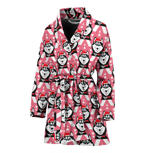Siberian Huskies Christmas Themed Print Design LKS302 Women Bathrobe