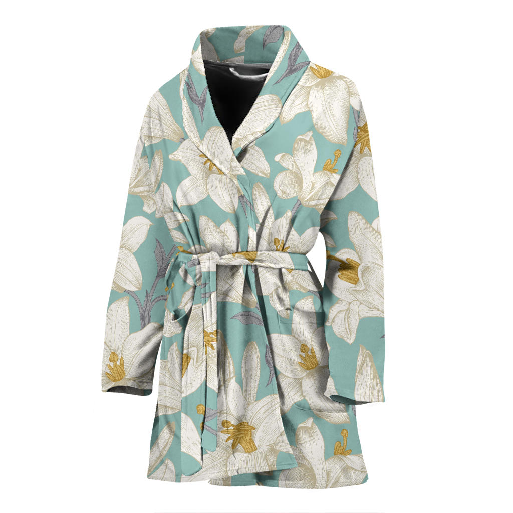 Lily Pattern Print Design 02 Women Bathrobe