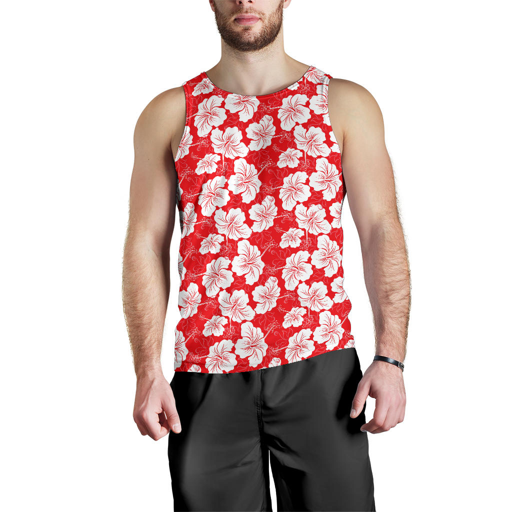 Flower Hawaiian Hibiscus Red Background Print Men Tank Top