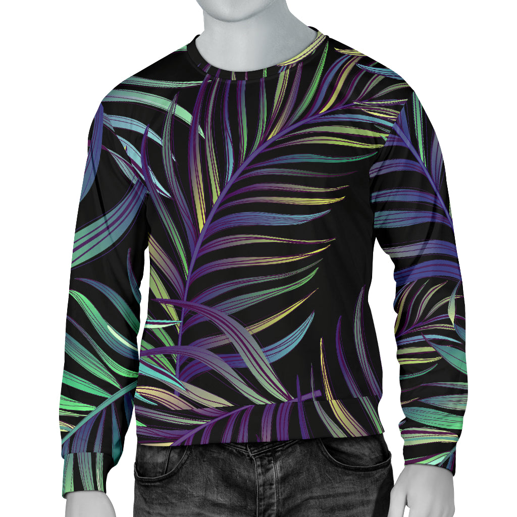 Tropical Palm Leaves Pattern Brightness Men Long Sleeve Sweatshirt