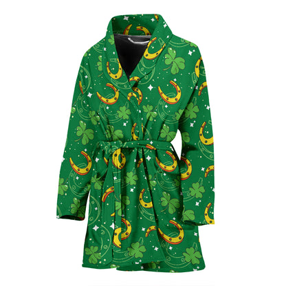 Shamrock With Horse Shoes Print Design LKS305 Women Bathrobe