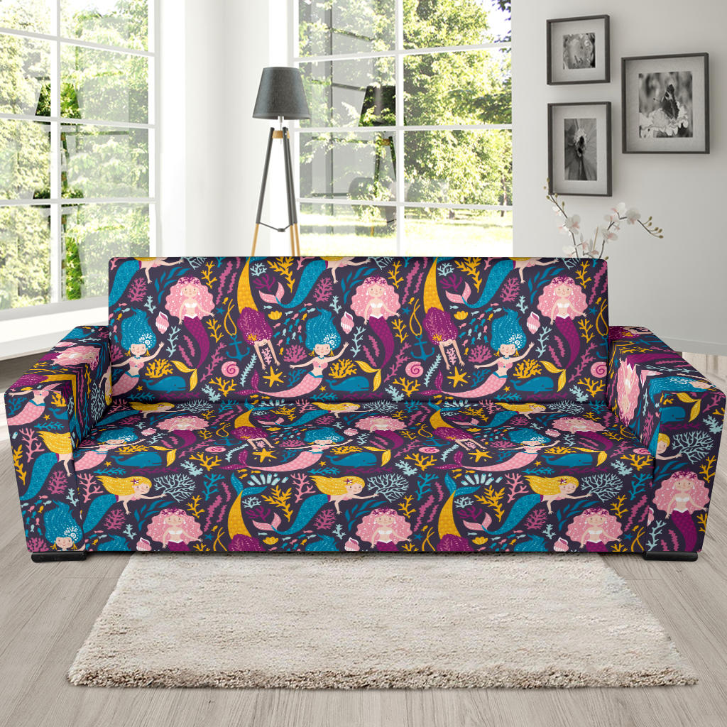 Mermaid Pattern Print Design 08 Sofa Slipcover