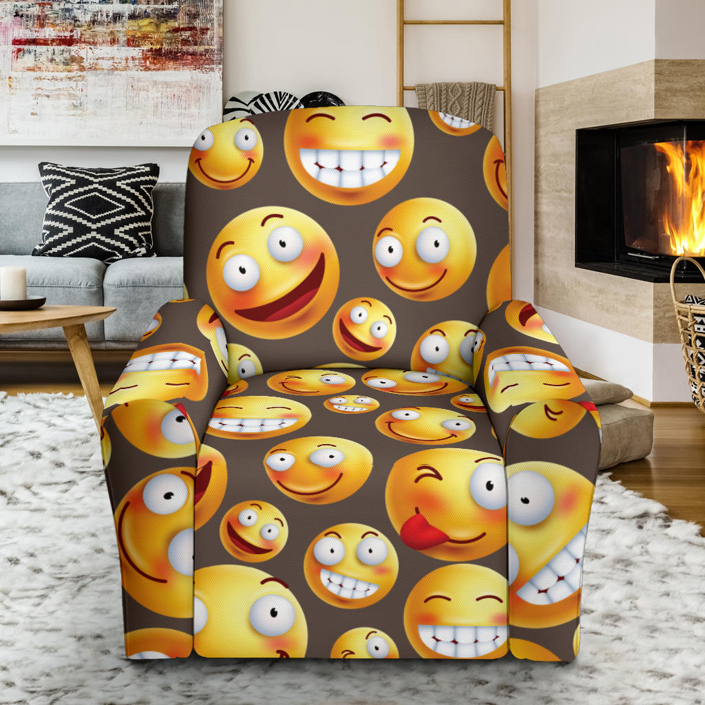 Smiley Face Emoji Print Design LKS303 Recliner Slipcover with Pocket