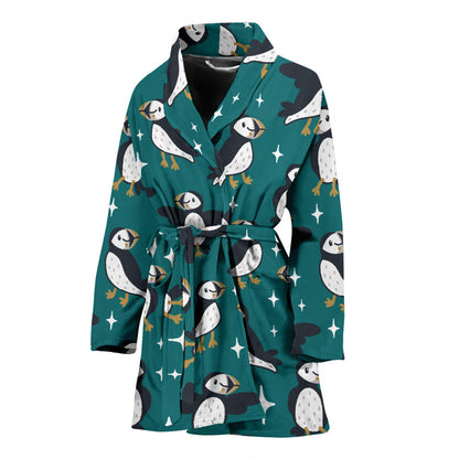 Puffin Pattern Print Design A05 Women Bathrobe