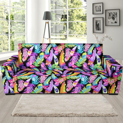 Neon Feather Pattern Print Design A02 Sofa Slipcover