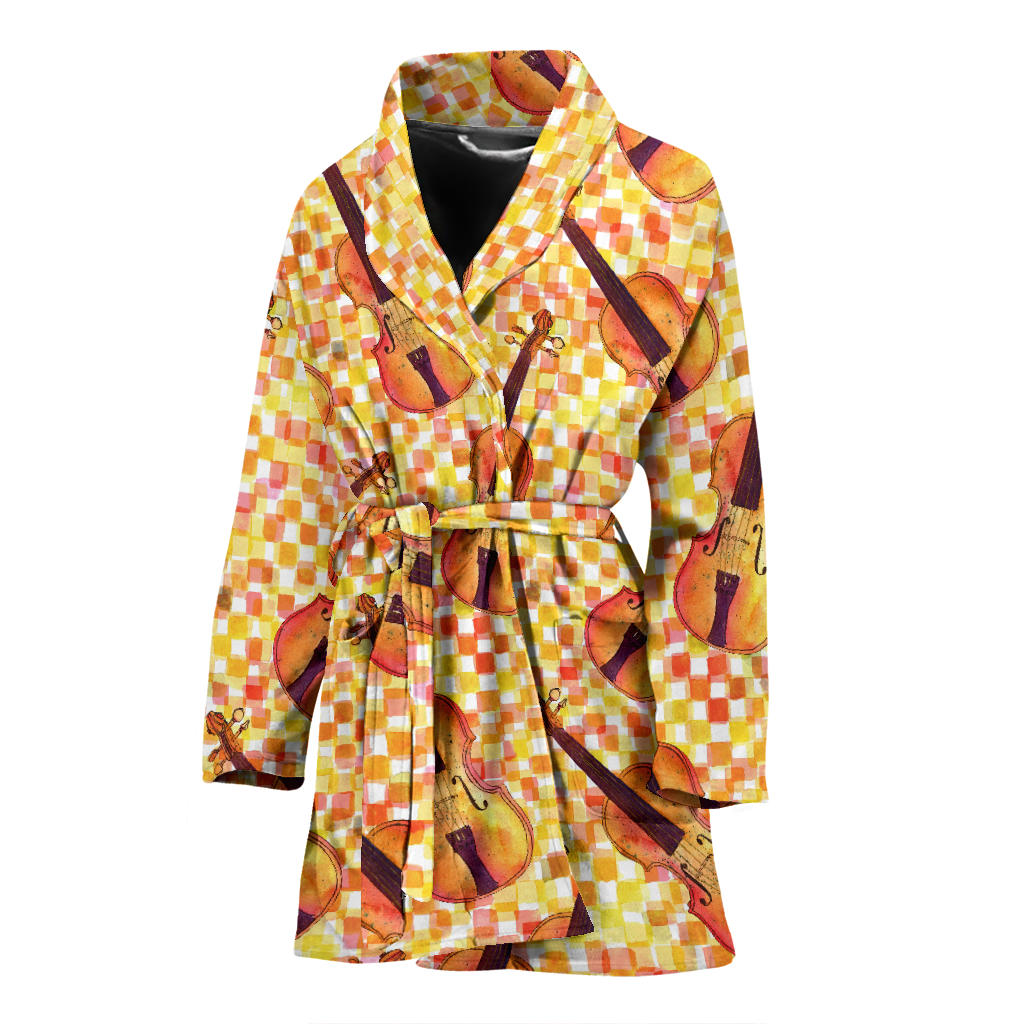 Violin Pattern Print Design 03 Women Bathrobe