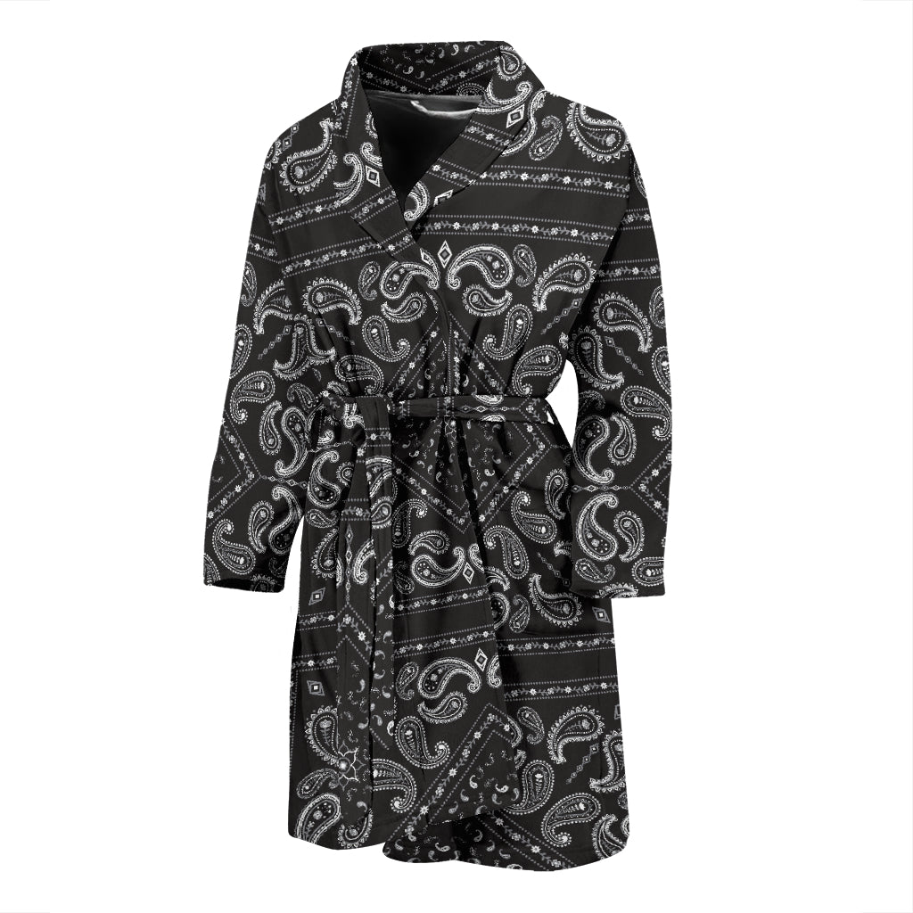Bandana Black White Print Design LKS302 Men Bathrobe