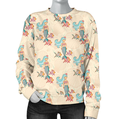 Mermaid Girl With Fish Design Print Women Long Sleeve Sweatshirt