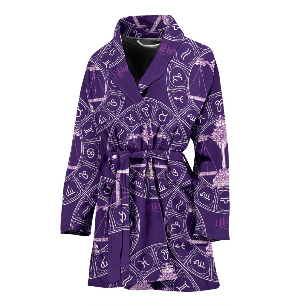 Libra Pattern Print Design 03 Women Bathrobe