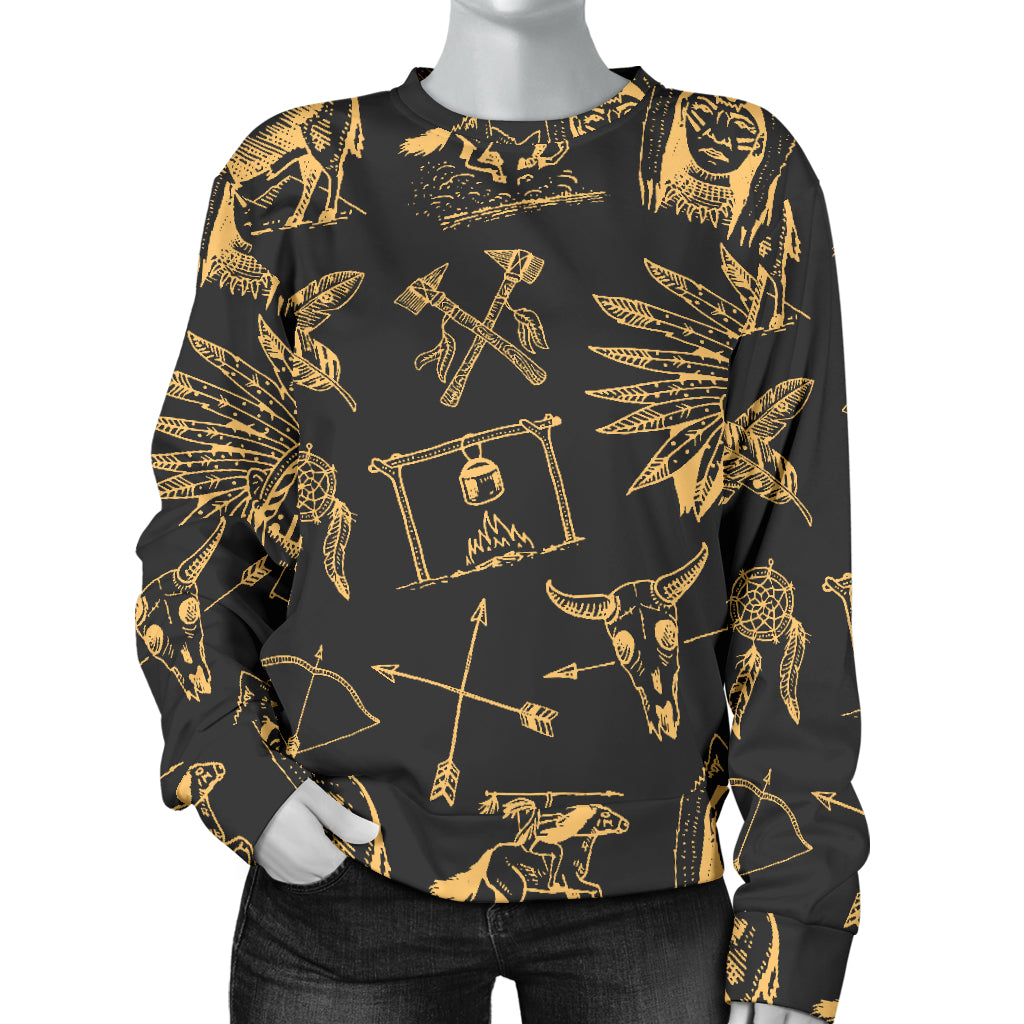 American indian Gold Style Women Long Sleeve Sweatshirt