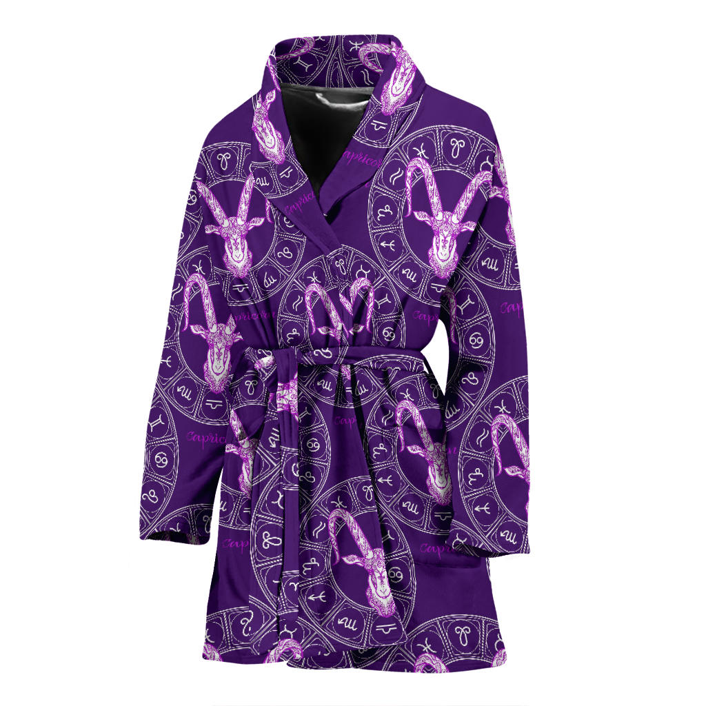 Capricorn Zodiac Pattern Print Design 04 Women Bathrobe