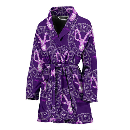 Capricorn Zodiac Pattern Print Design 04 Women Bathrobe