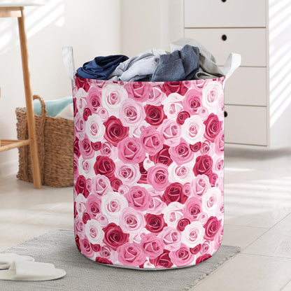 Pink Red Rose Pattern Print Laundry Basket