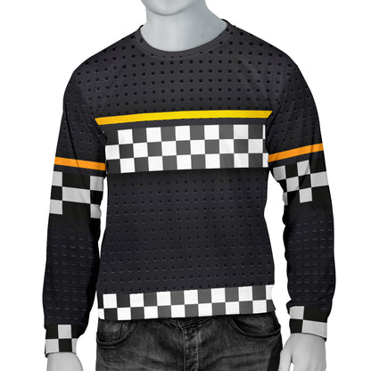Checkered Flag Yellow Line Style Men Long Sleeve Sweatshirt
