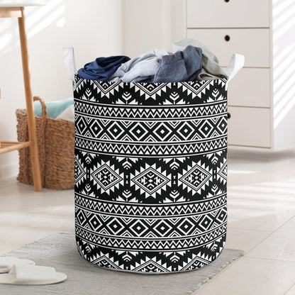 Aztec Black White Print Pattern Laundry Basket