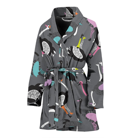 Ostrich Pattern Print Design 01 Women Bathrobe