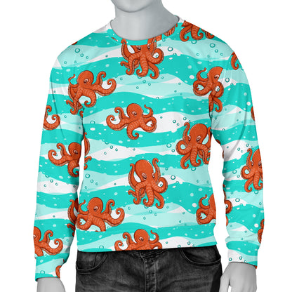 Octopus Cute Design Print Themed Men Long Sleeve Sweatshirt