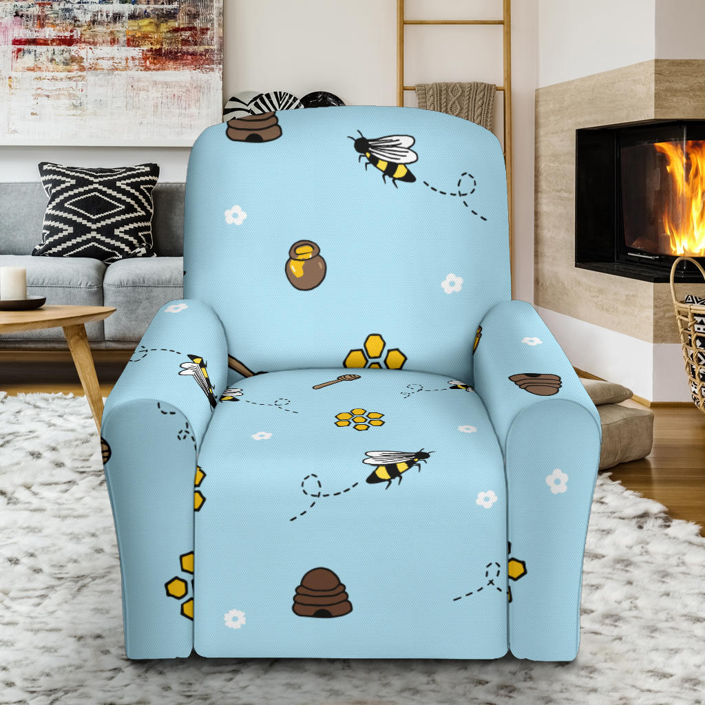 Honey Bee Print Design LKS307 Recliner Slipcover with Pocket