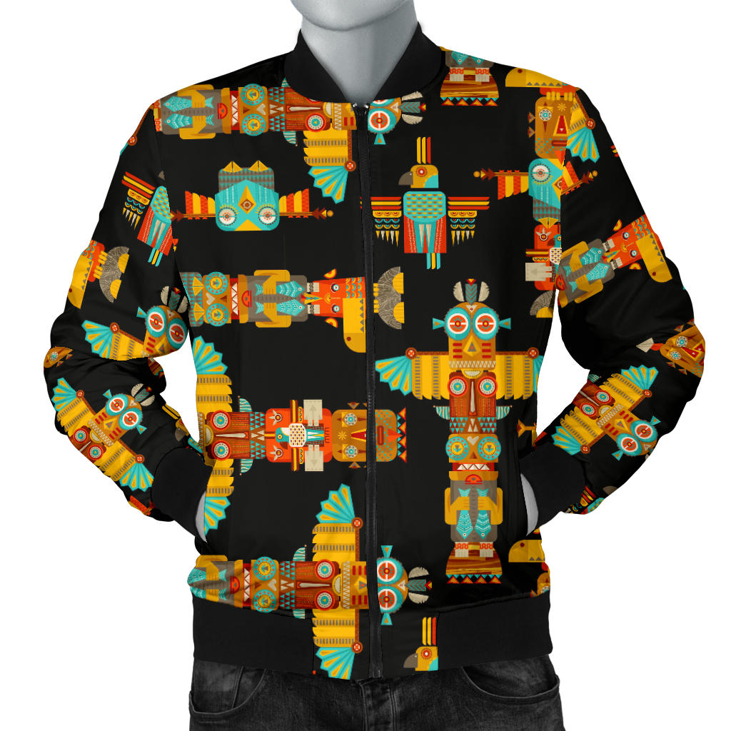 Totem Pole Cartoon Print Men Bomber Jacket
