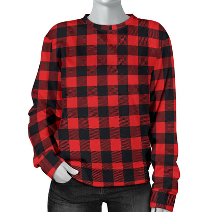 Red Black Buffalo Tartan Plaid Pattern Women Long Sleeve Sweatshirt