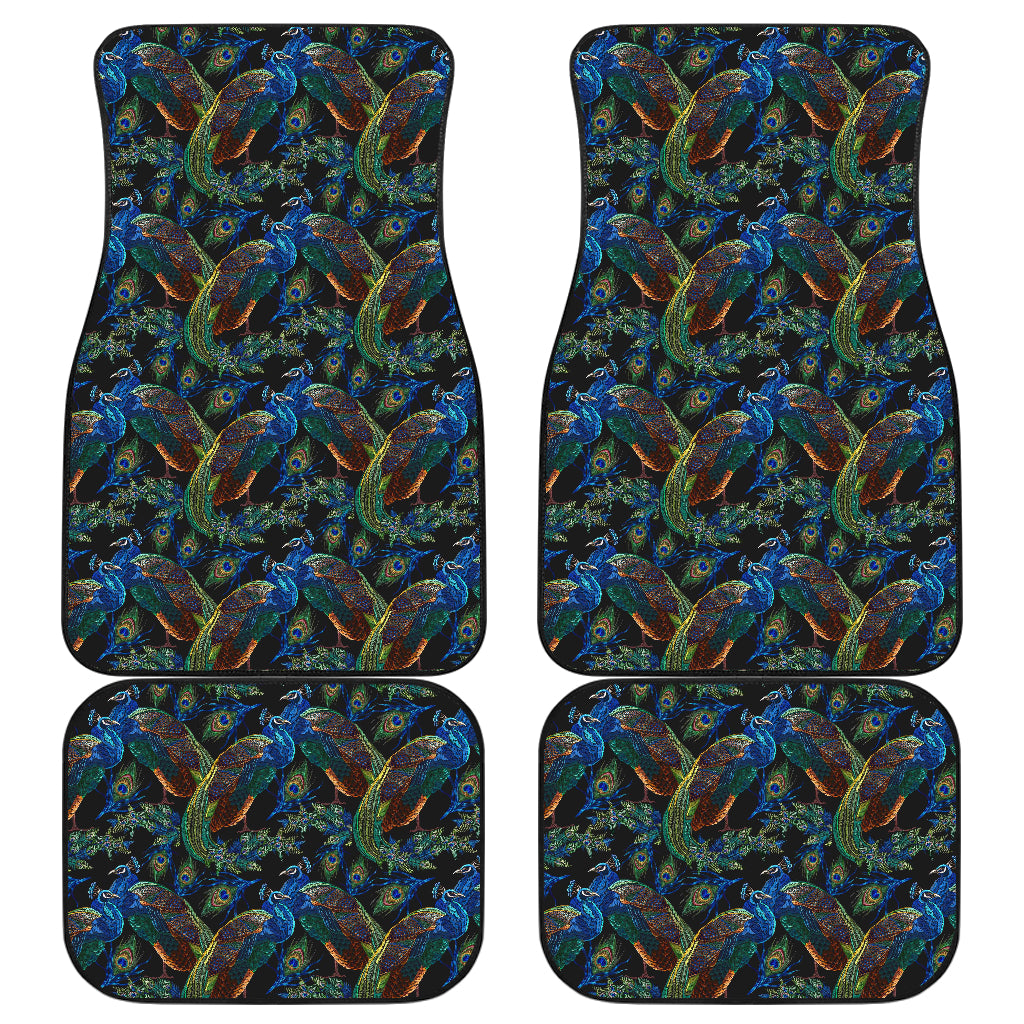 Peacock Themed Design Print Car Floor Mats Front Back