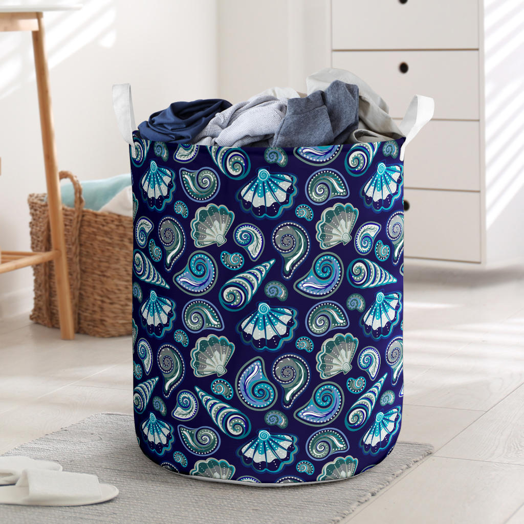 Beach Seashell Blue Print Laundry Basket