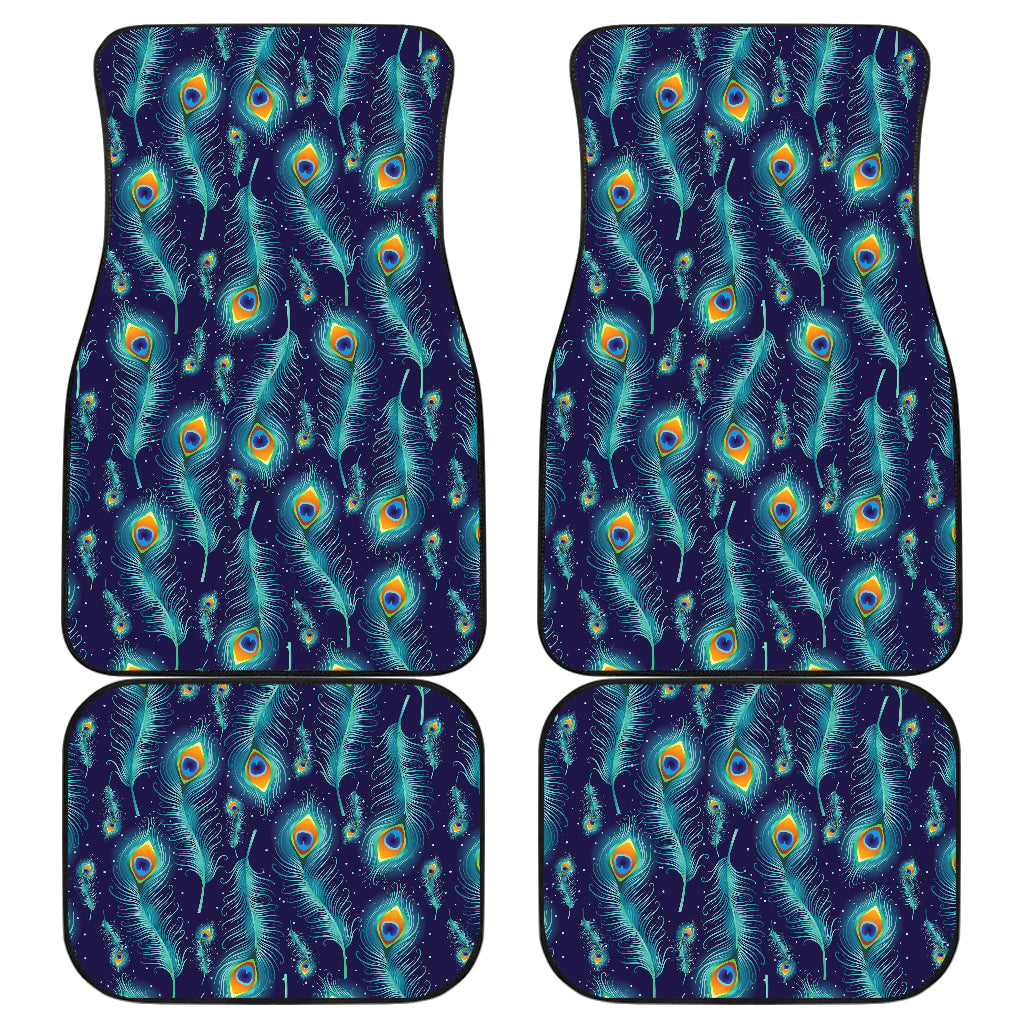 Peacock Feather Blue Design Print Car Floor Mats Front Back