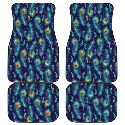 Peacock Feather Blue Design Print Car Floor Mats Front Back