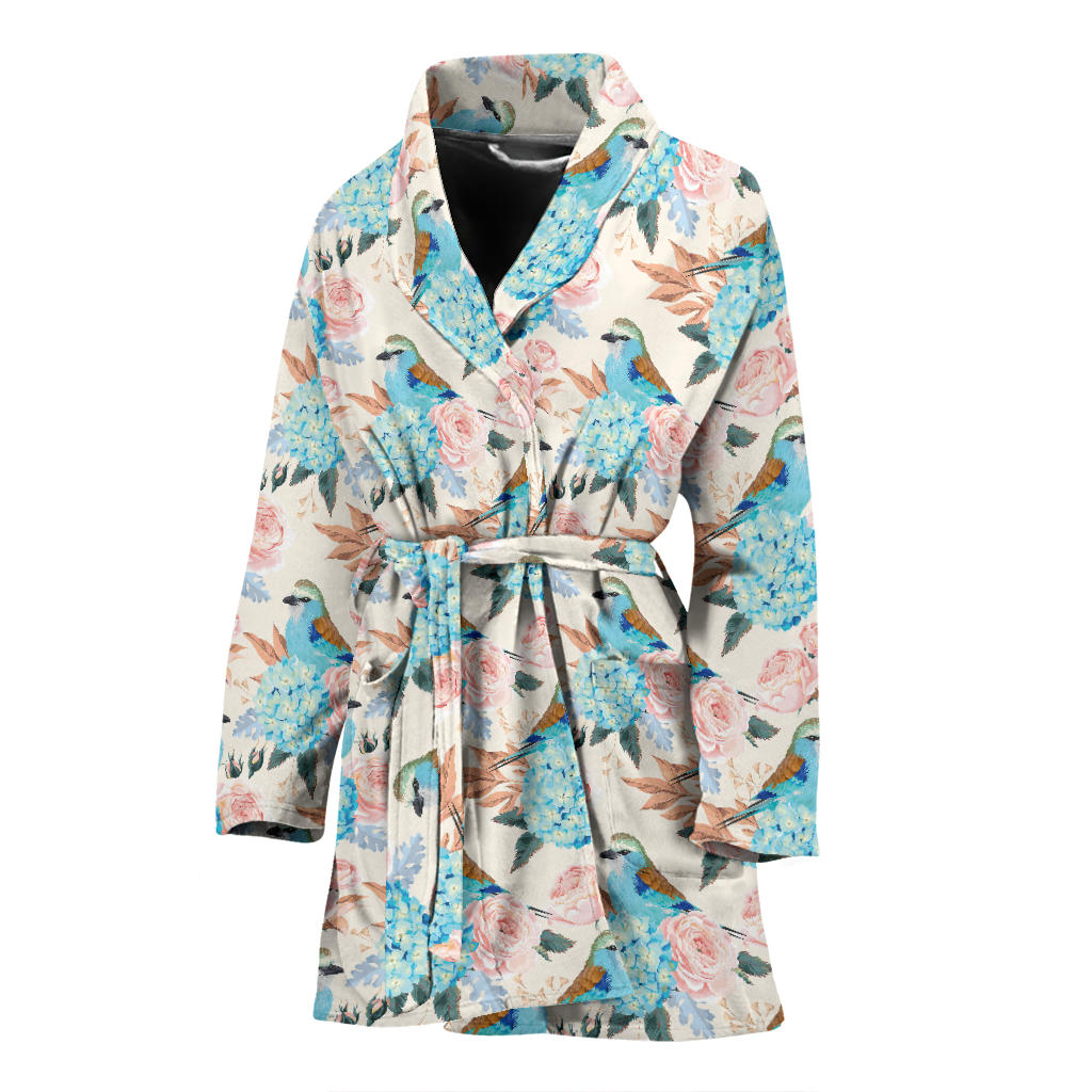 Bluebird Pattern Print Design 03 Women Bathrobe