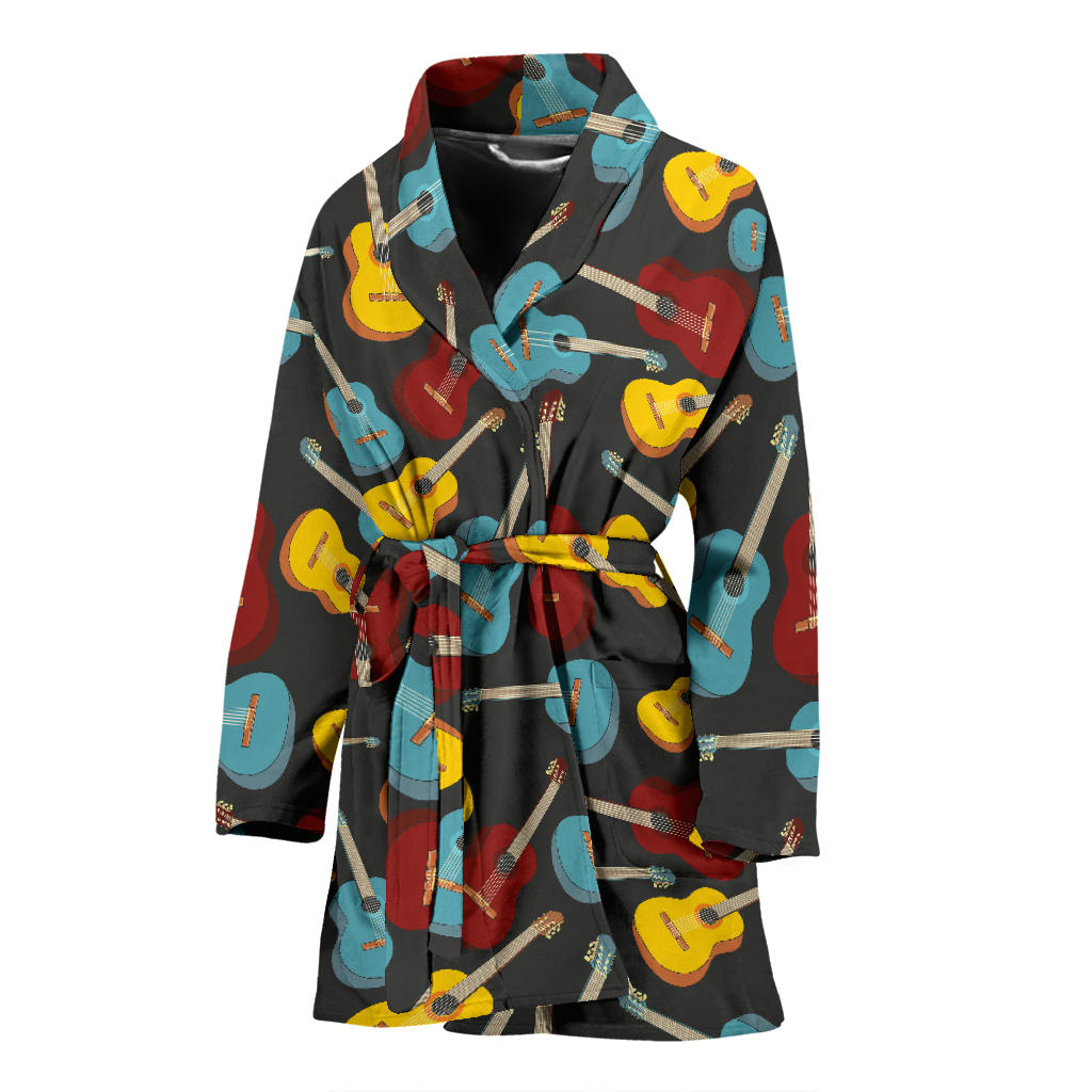 Acoustic Guitar Pattern Print Design 01 Women Bathrobe